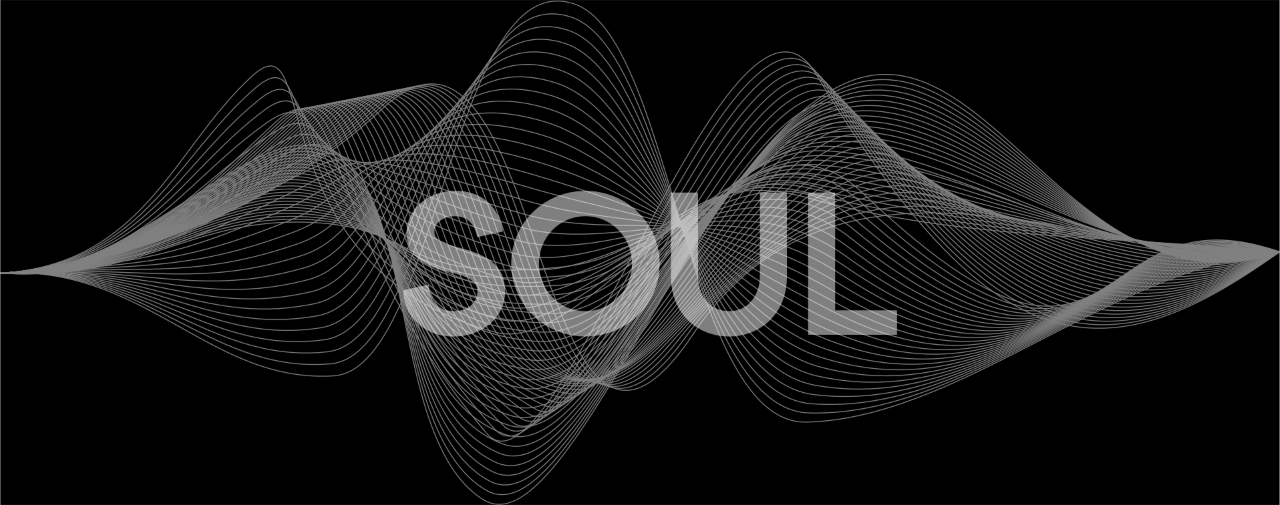 Soul logo immersed in a 3D sound wave graphic